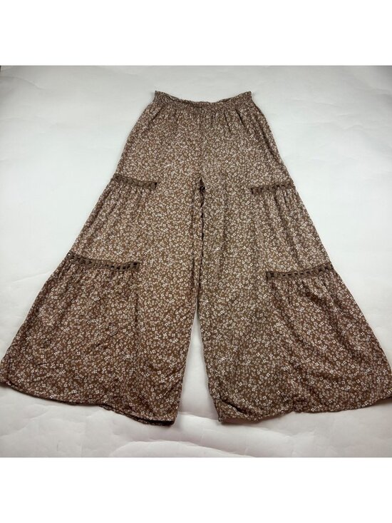 Rachel Paige Pants - Rachel Paige Brown Floral Lace Accent Lounge Pant L